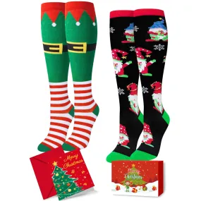 Christmas Gifts Stocking Socks for Girls - Secret Santa Gnome Socks Elf Knee Socks for 7-9 Years Kids