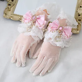 Elegant Pretty Lace Bow Diamond Gemstone Gloves