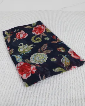 Floral Cotton Scarf-Navy