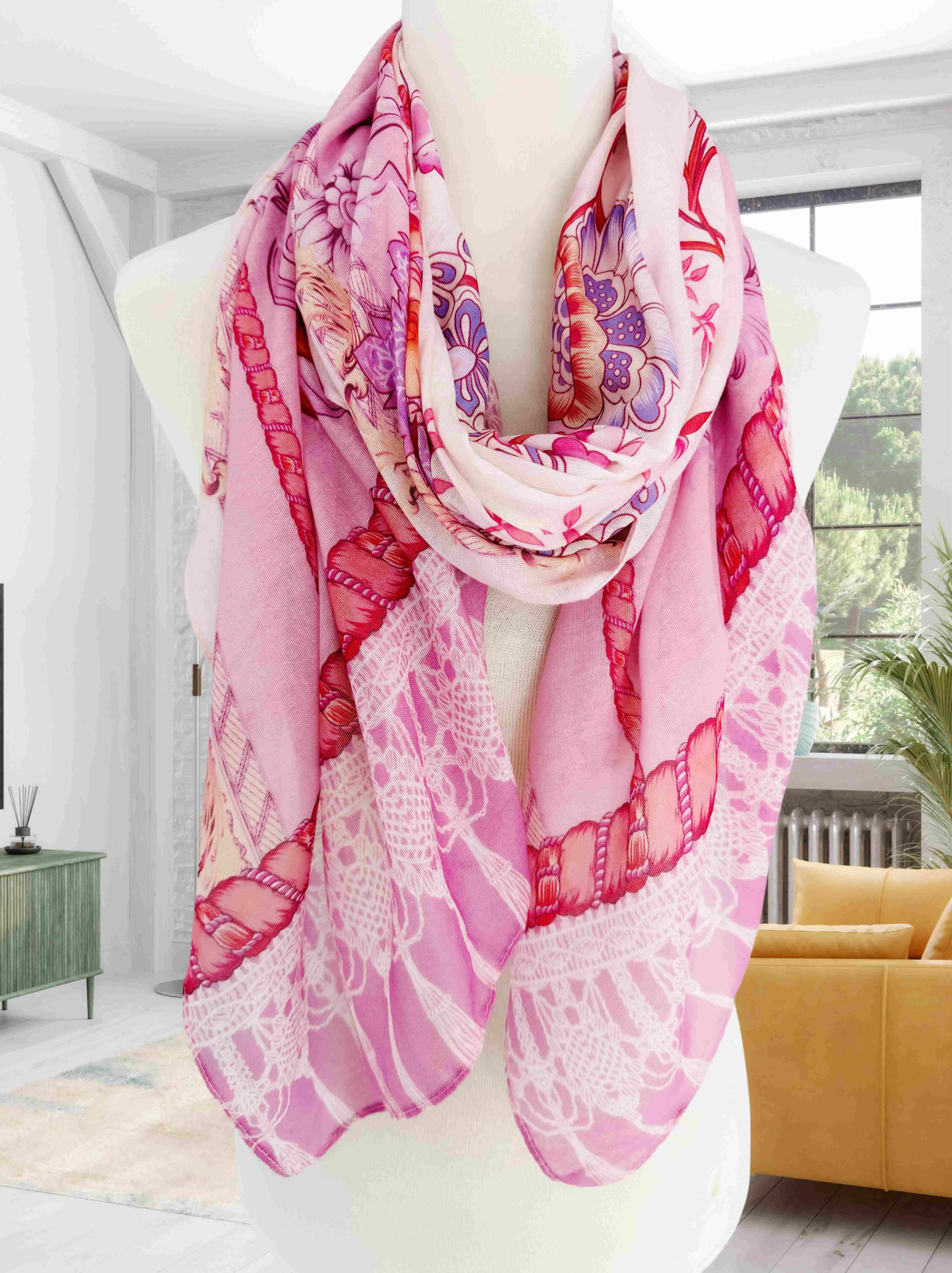 JC0711-101-4 Pink-Red Floral Scarf