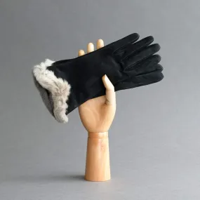 Ladies Gloves from Black Goatskin with Orylag Cuffs