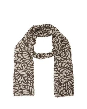 Linen Gauze Botanical Leaf Printed Scarf in Chocolate