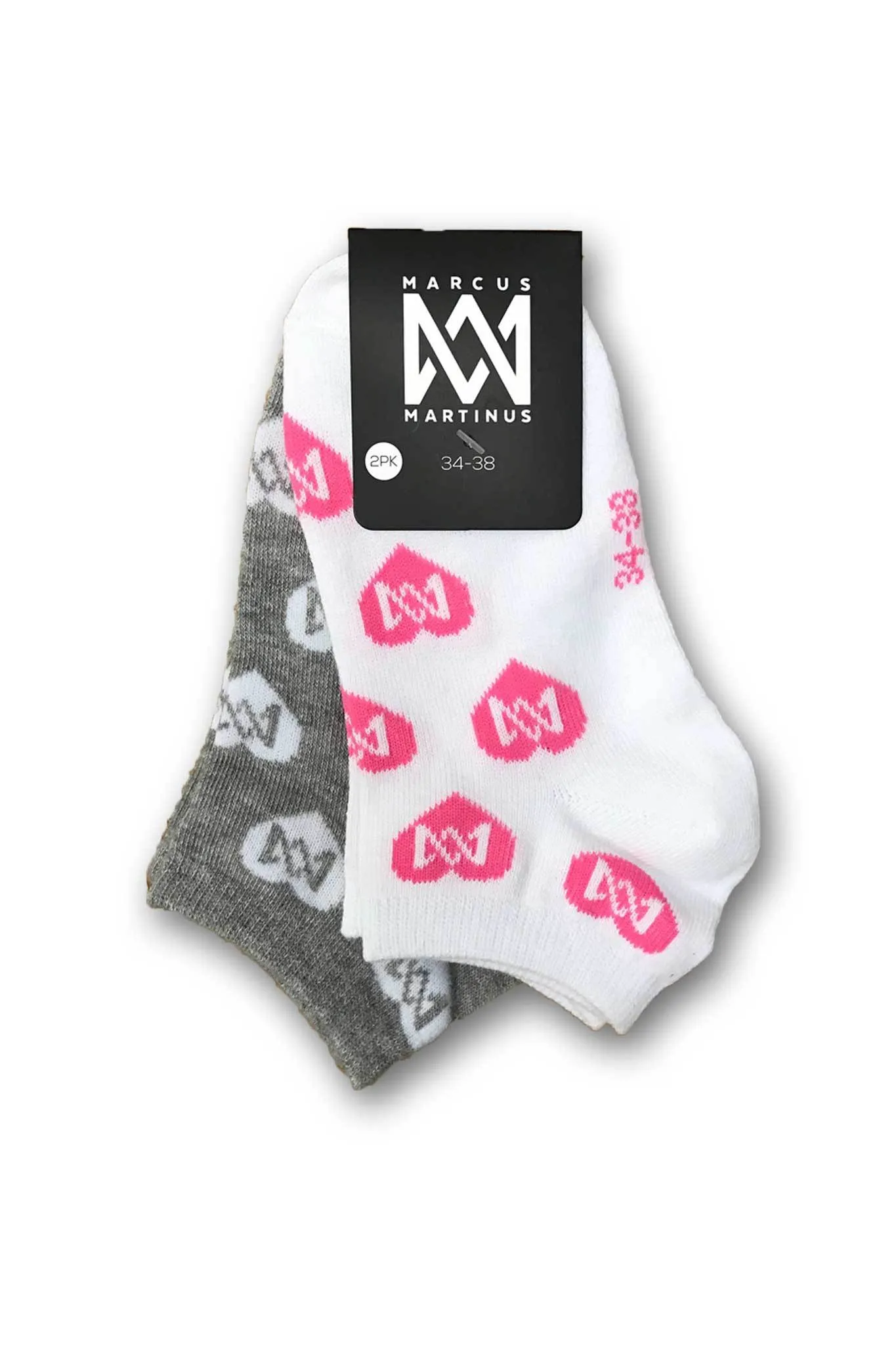 Low Cut Heart Socks 2-PK - White & Gray