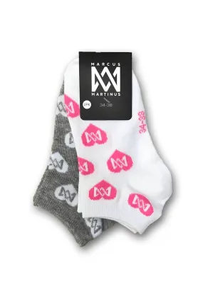 Low Cut Heart Socks 2-PK - White & Gray