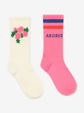 Mini Rodini Girls Roses 2 Pack Socks Set in Pink