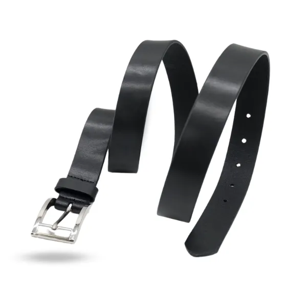 MORETON - Mens Black Soft Genuine Leather Belt With Silver Pin Buckle