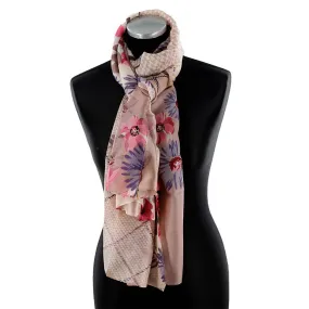 Oversized Floral Printed Scarf -Pink