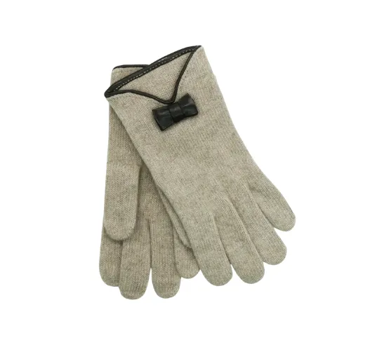 PORTOLANO - Cashmere Tech Gloves with Black Leather Bow in Teak