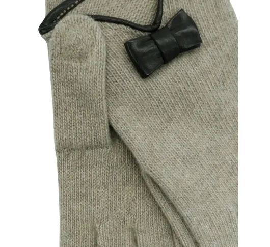 PORTOLANO - Cashmere Tech Gloves with Black Leather Bow in Teak