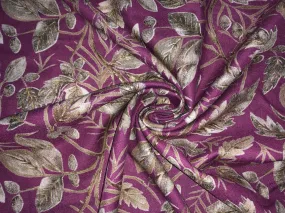 Premium Viscose Rayon fabric with foil print LEAFY VINES 58" wide available in TWO  colors WINE DEREK AND GREY