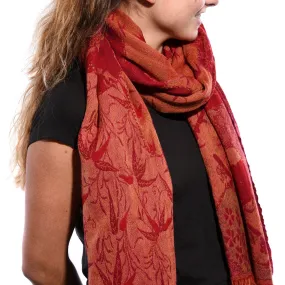 Red -Indian Garden Scarf - Merino Wool