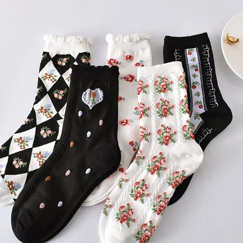 Retro Harajuku Embroidered Women Socks