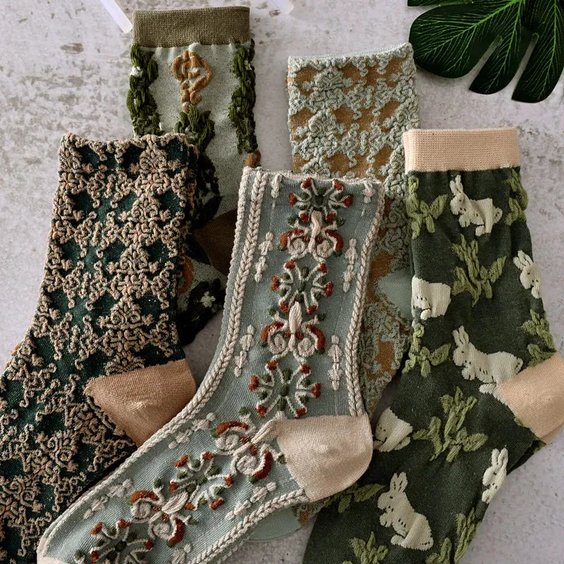 Retro Harajuku Embroidered Women Socks