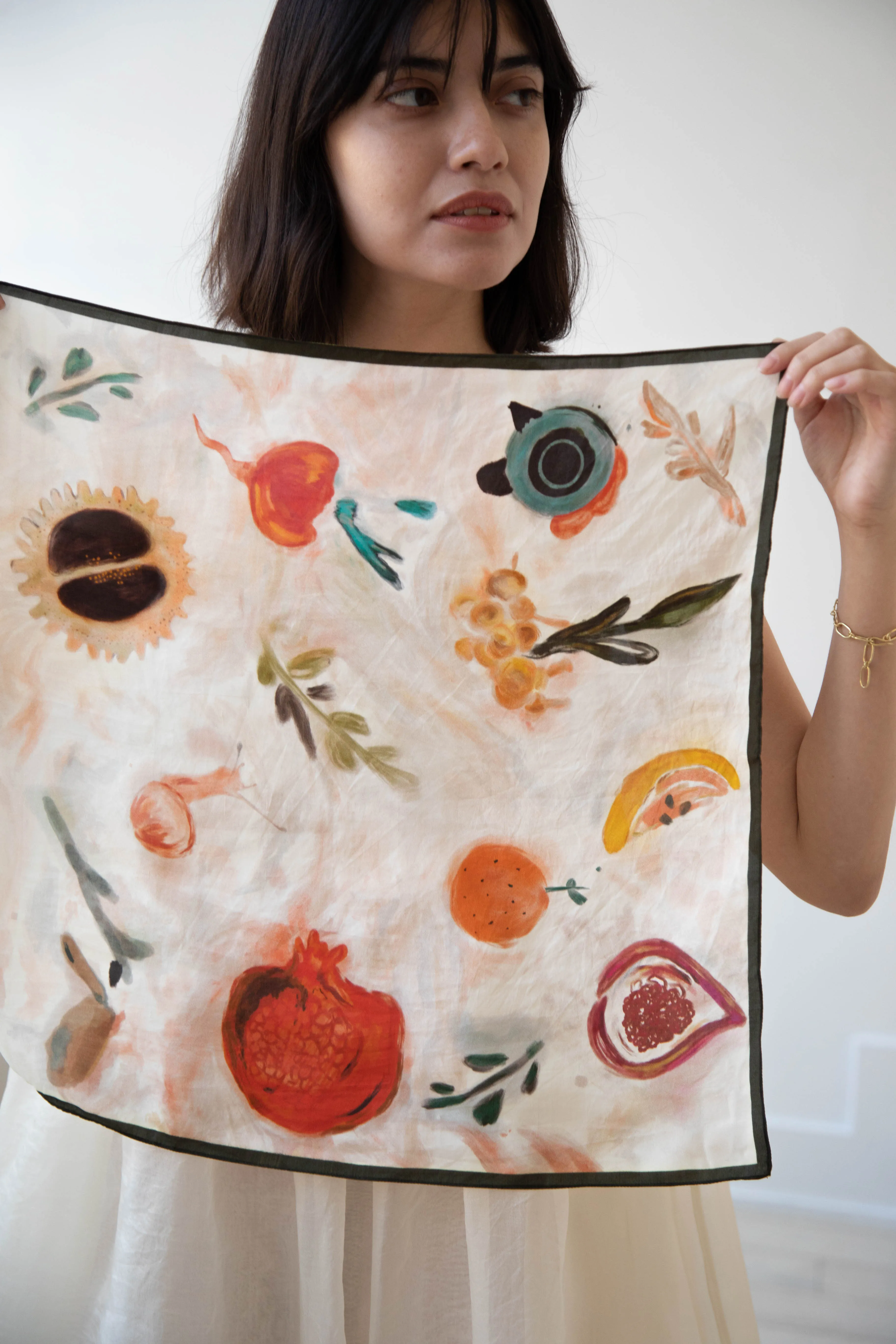 Runaway Bicycle | Silk Fruit Print Scarf