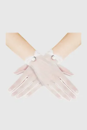 Short Pearl Mesh Tulle Gloves