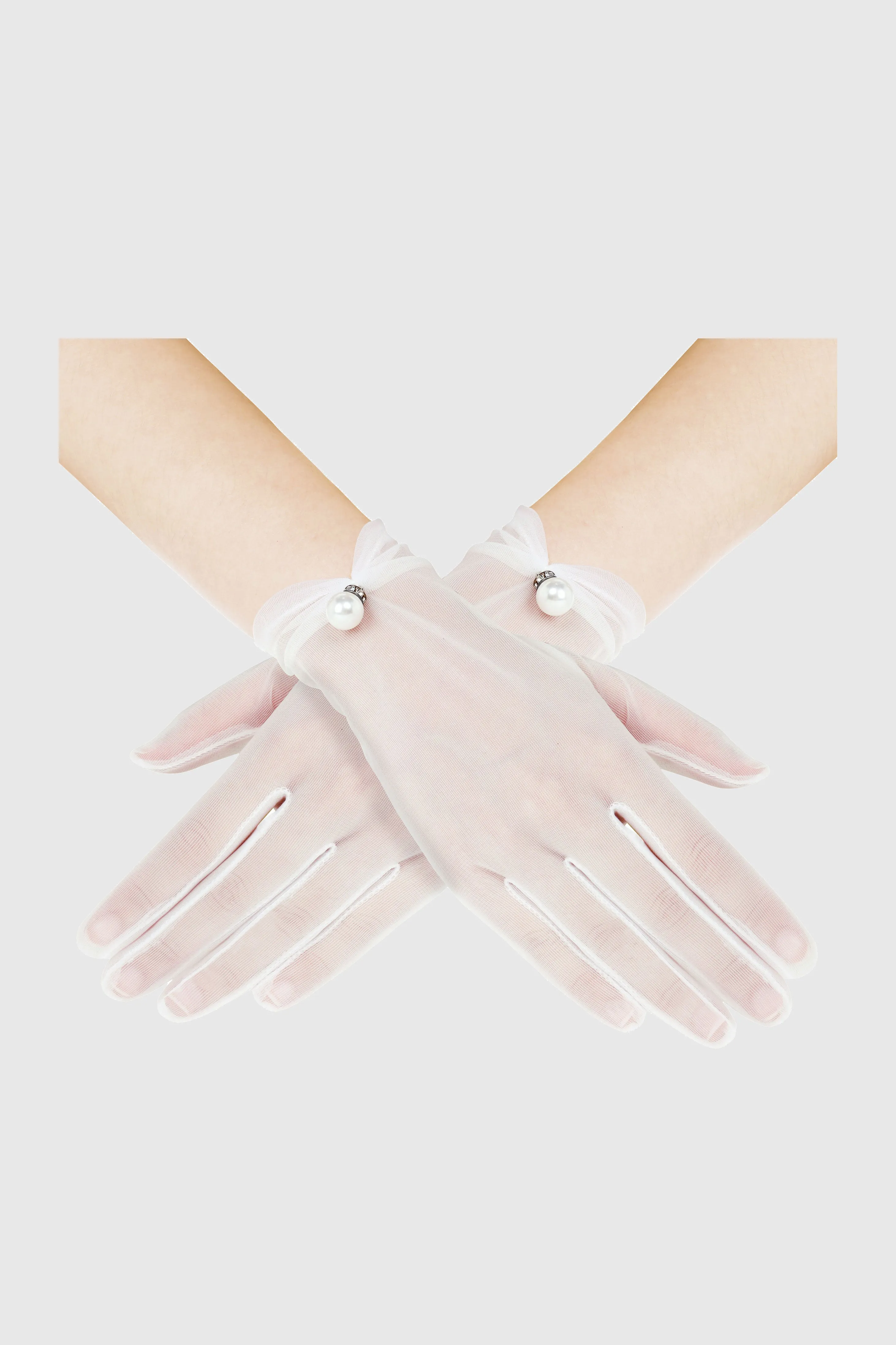 Short Pearl Mesh Tulle Gloves