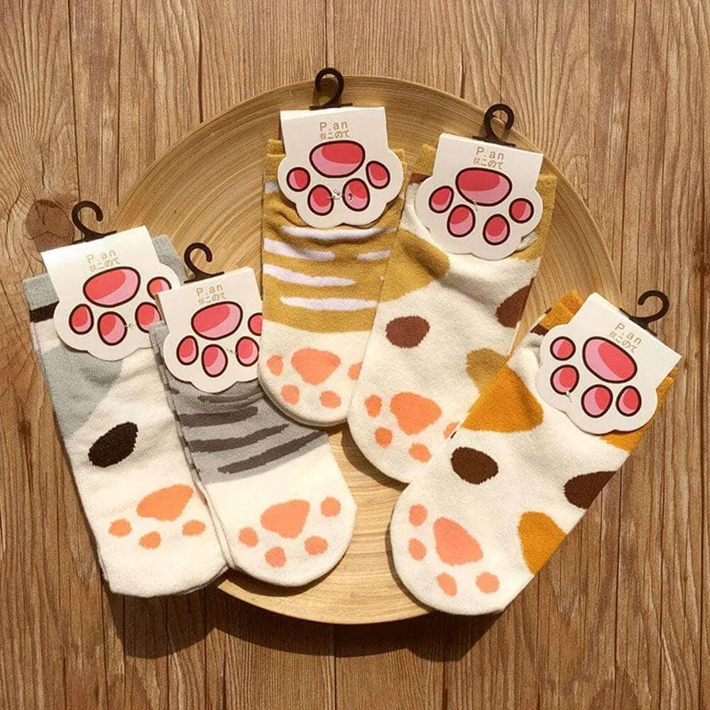 So Kawaii! Cotton Jacquard Paw Socks (4 Pairs)