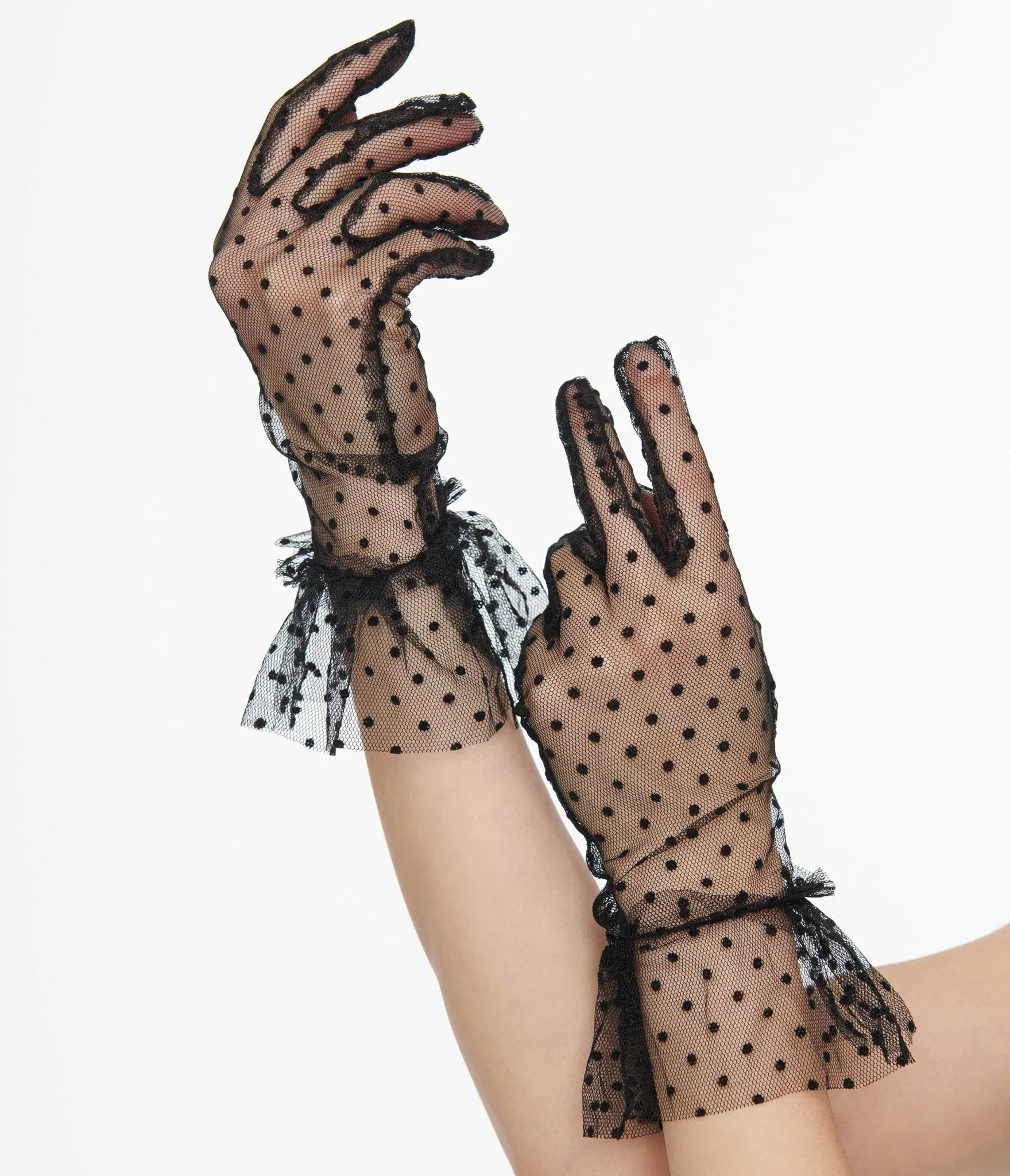 Unique Vintage 1950s Black Dot Mesh Gloves