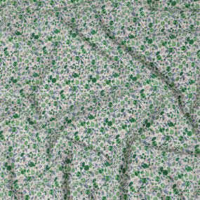 White and Green Floral Cotton Lawn Digital Print Fabric - 110 cm Width-D21228