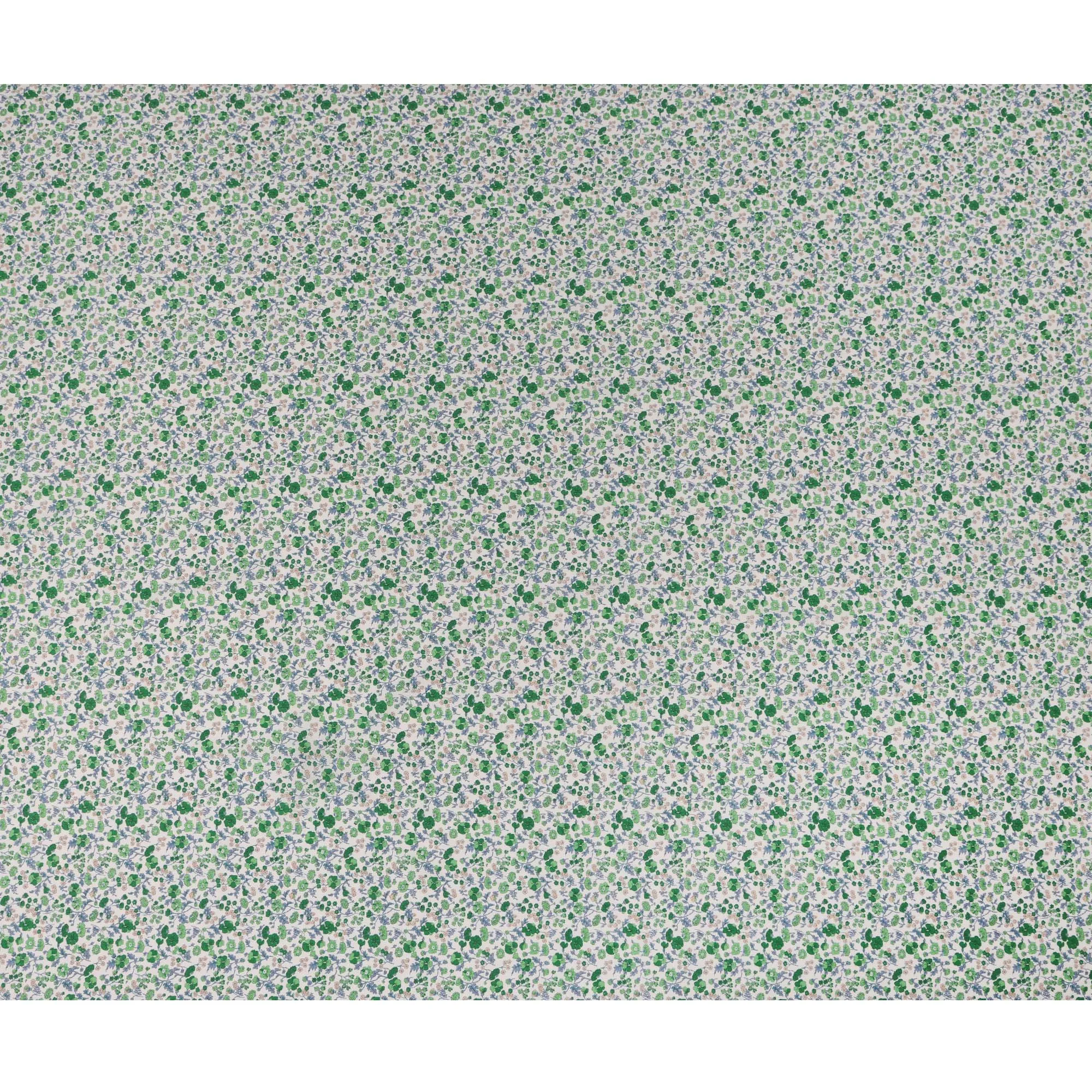 White and Green Floral Cotton Lawn Digital Print Fabric - 110 cm Width-D21228