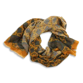 Yellow and Multicolored Floral Print Yak and Wool Scarf